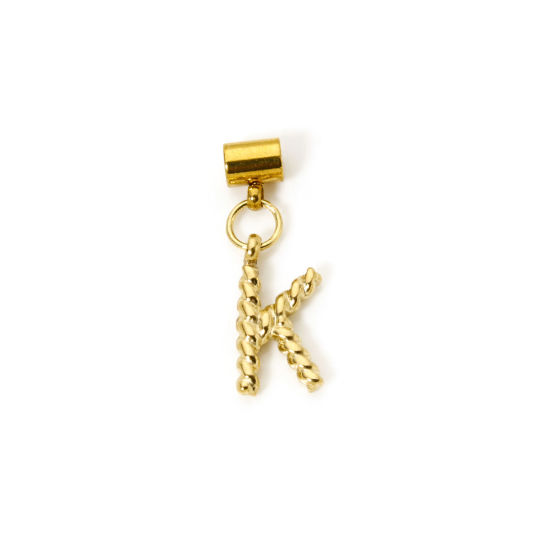 Imagen de 1 Unidad Recubrimiento al Vacío PVD Ecológico 304 Acero Inoxidable Colgante Con Dije De Cuentas Deslizantes Letra Mayúscula Chapado en Oro de 18K Espiras " K " 23mm x 7mm