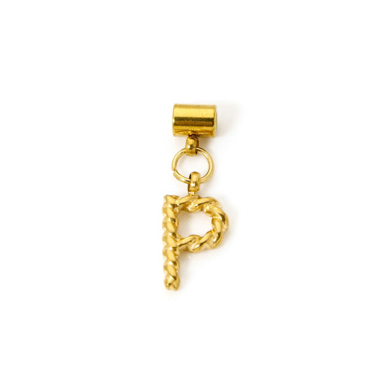 Imagen de 1 Unidad Recubrimiento al Vacío PVD Ecológico 304 Acero Inoxidable Colgante Con Dije De Cuentas Deslizantes Letra Mayúscula Chapado en Oro de 18K Espiras " P " 23mm x 8mm