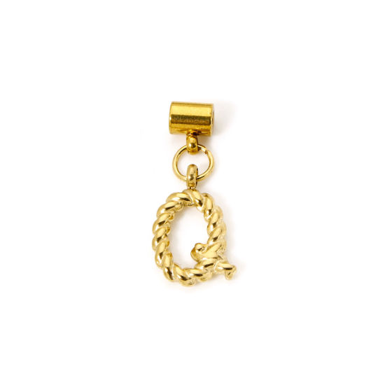 Imagen de 1 Unidad Recubrimiento al Vacío PVD Ecológico 304 Acero Inoxidable Colgante Con Dije De Cuentas Deslizantes Letra Mayúscula Chapado en Oro de 18K Espiras " Q " 23mm x 10mm