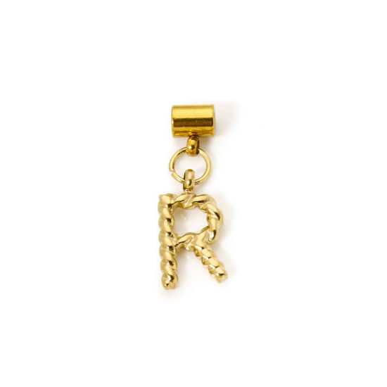 Imagen de 1 Unidad Recubrimiento al Vacío PVD Ecológico 304 Acero Inoxidable Colgante Con Dije De Cuentas Deslizantes Letra Mayúscula Chapado en Oro de 18K Espiras " R " 23mm x 8mm