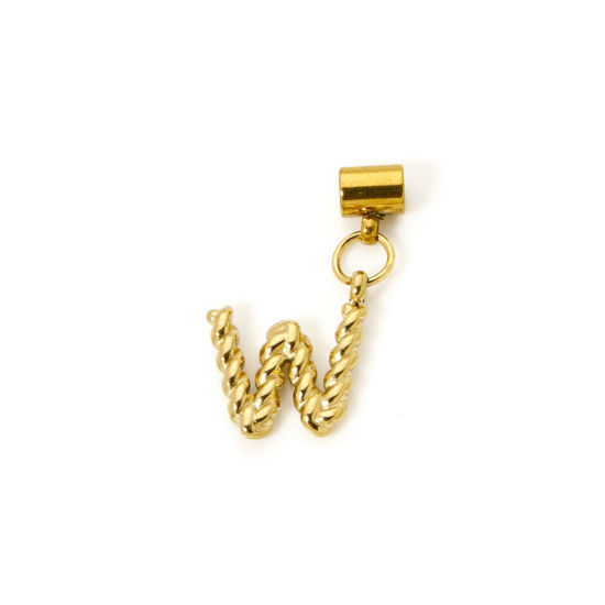 Imagen de 1 Unidad Recubrimiento al Vacío PVD Ecológico 304 Acero Inoxidable Colgante Con Dije De Cuentas Deslizantes Letra Mayúscula Chapado en Oro de 18K Espiras " W " 23mm x 12mm