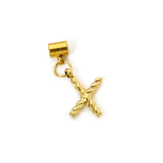 Imagen de 1 Unidad Recubrimiento al Vacío PVD Ecológico 304 Acero Inoxidable Colgante Con Dije De Cuentas Deslizantes Letra Mayúscula Chapado en Oro de 18K Espiras 23mm x 10mm