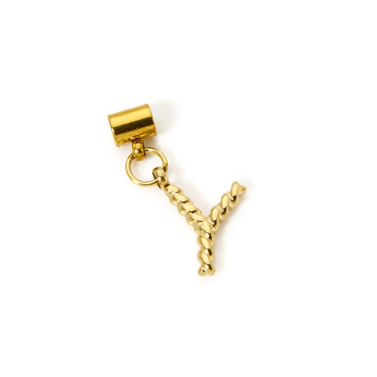 Imagen de 1 Unidad Recubrimiento al Vacío PVD Ecológico 304 Acero Inoxidable Colgante Con Dije De Cuentas Deslizantes Letra Mayúscula Chapado en Oro de 18K Espiras " Y " 23mm x 11mm