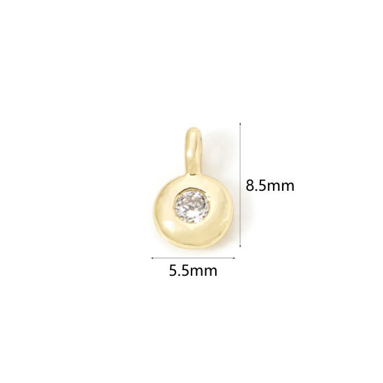 Picture of 2 PCs Brass Birthstone Charms 18K Gold Plated Round April Clear Cubic Zirconia 8.5mm x 5.5mm