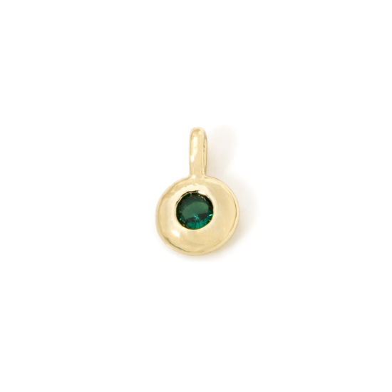 Picture of 2 PCs Brass Birthstone Charms 18K Gold Plated Round May Green Cubic Zirconia 8.5mm x 5.5mm
