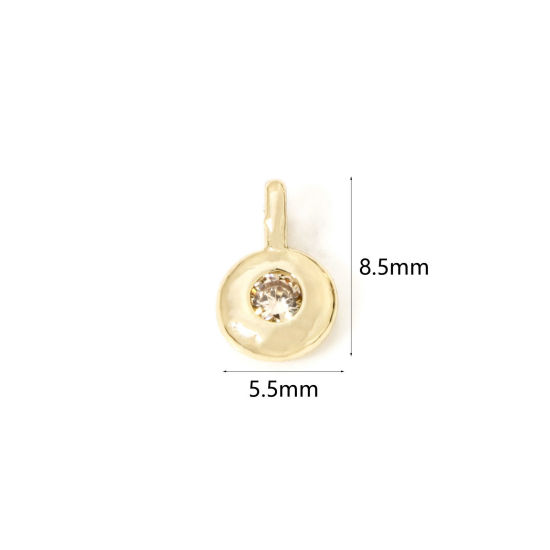 Picture of 2 PCs Brass Birthstone Charms 18K Gold Plated Round November Champagne Cubic Zirconia 8.5mm x 5.5mm
