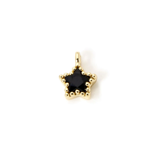 Picture of 2 PCs Brass Galaxy Charms 18K Gold Plated Pentagram Star Black Cubic Zirconia 8mm x 6mm