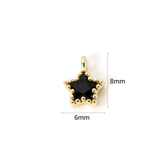 Picture of 2 PCs Brass Galaxy Charms 18K Gold Plated Pentagram Star Black Cubic Zirconia 8mm x 6mm