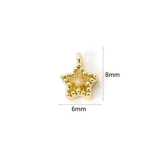 Picture of 2 PCs Brass Galaxy Charms 18K Gold Plated Pentagram Star Yellow Cubic Zirconia 8mm x 6mm