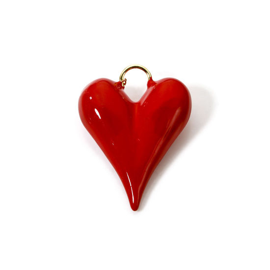 Bild von 1 Stück Umweltfreundlich Messing Valentinstag Anhänger 18K Echtgold plattiert Rot Herz Emaille 3.8cm x 2.9cm