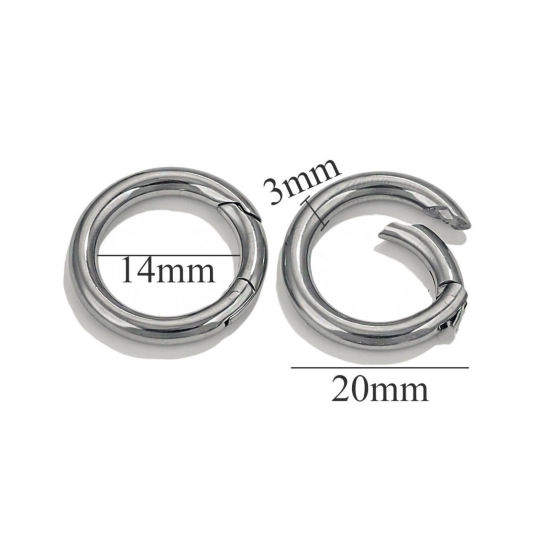 Picture of 1 Piece 304 Stainless Steel Bolt Spring Ring Clasps Round Silver Tone Polished 20mm Dia.