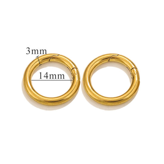 Picture of 1 Piece Eco-friendly PVD Vacuum Plating 304 Stainless Steel Bolt Spring Ring Clasps Round 18K Gold Plated Polished 20mm Dia.