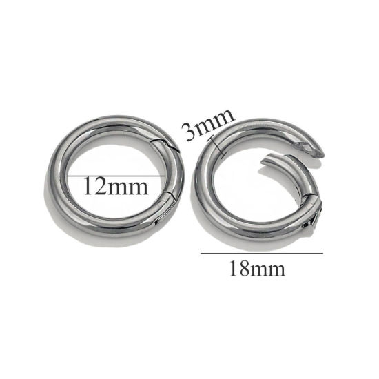 Picture of 1 Piece 304 Stainless Steel Bolt Spring Ring Clasps Round Silver Tone Polished 18mm Dia.