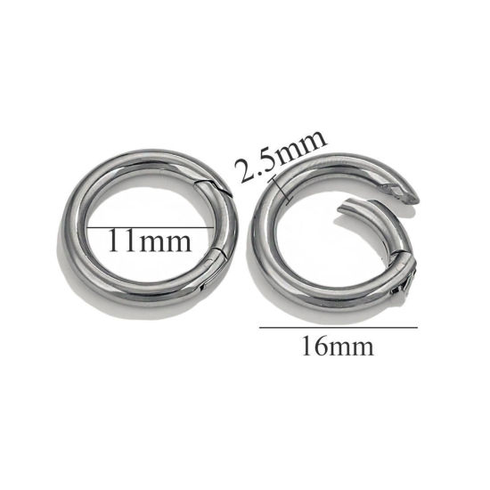 Picture of 1 Piece 304 Stainless Steel Bolt Spring Ring Clasps Round Silver Tone Polished 16mm Dia.