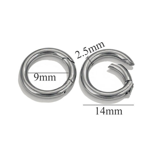 Picture of 1 Piece 304 Stainless Steel Bolt Spring Ring Clasps Round Silver Tone Polished 14mm Dia.