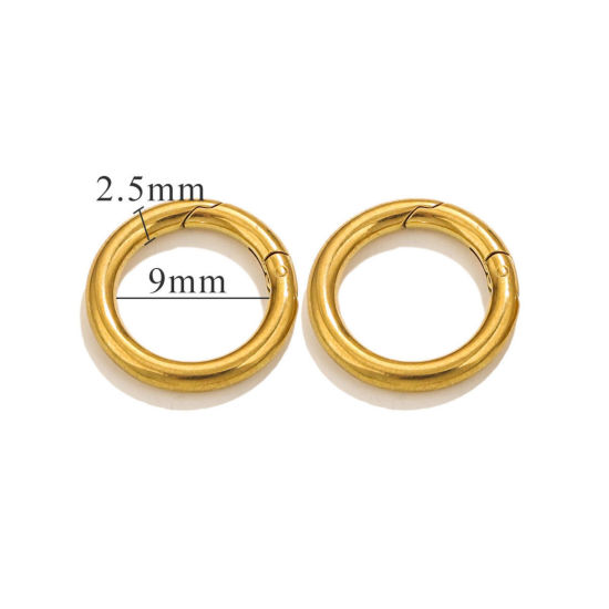 Picture of 1 Piece Eco-friendly PVD Vacuum Plating 304 Stainless Steel Bolt Spring Ring Clasps Round 18K Gold Plated Polished 14mm Dia.