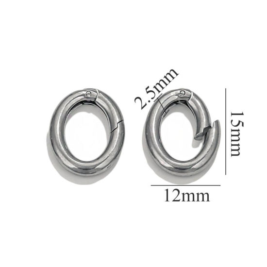 Picture of 1 Piece 304 Stainless Steel Bolt Spring Ring Clasps Oval Silver Tone Polished 12mm x 15mm