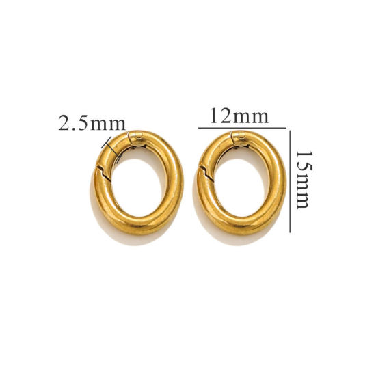 Picture of 1 Piece Eco-friendly PVD Vacuum Plating 304 Stainless Steel Bolt Spring Ring Clasps Oval 18K Gold Plated Polished 12mm x 15mm