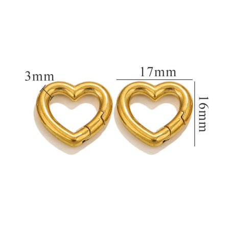 Bild von 1 Stück Umweltfreundliche PVD-Vakuumbeschichtung 304 Edelstahl Federringverschluss Herz 18K Vergoldet Poliert 17mm x 16mm