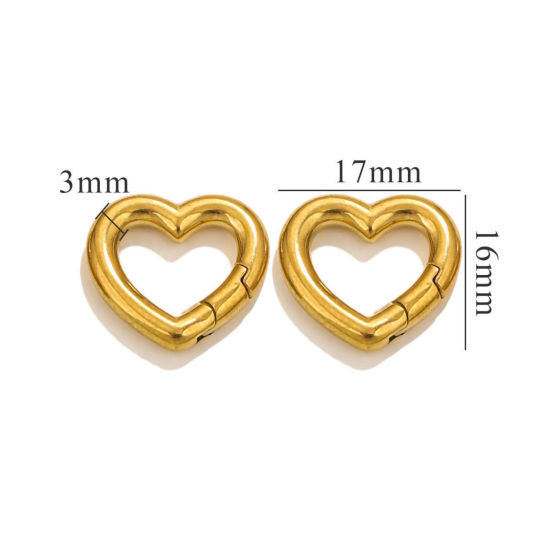 Picture of 1 Piece Eco-friendly PVD Vacuum Plating 304 Stainless Steel Bolt Spring Ring Clasps Heart 18K Gold Plated Polished 17mm x 16mm