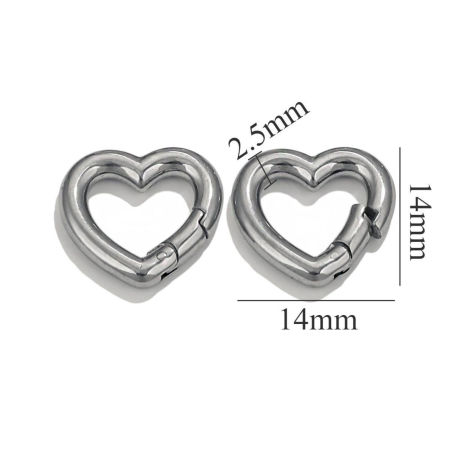 Bild von 1 Stück 304 Edelstahl Federringverschluss Herz Silberfarbe Poliert 14mm x 14mm