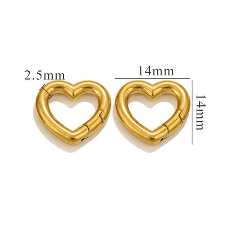Bild von 1 Stück Umweltfreundliche PVD-Vakuumbeschichtung 304 Edelstahl Federringverschluss Herz 18K Vergoldet Poliert 14mm x 14mm
