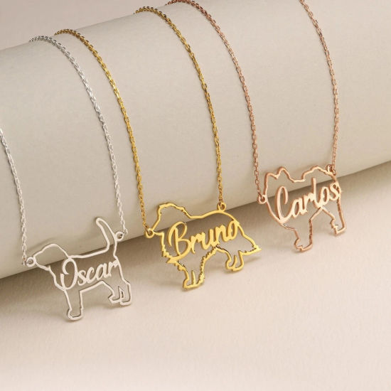 Image de 1 Pièce Collier de Nom Personnalisé Pendentif Breloque de Lettre Personnalisé en 304 Acier Inoxydable Chien Chats Or Rose 45cm long