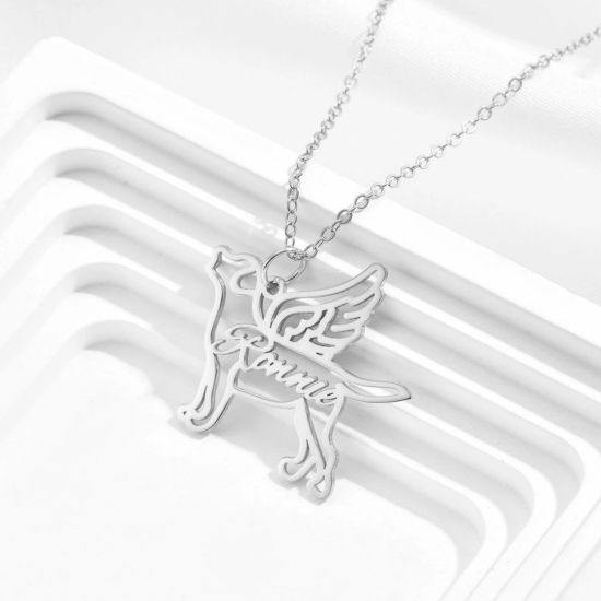 Image de 1 Pièce Collier de Nom Personnalisé Pendentif Breloque de Lettre Personnalisé en 304 Acier Inoxydable Chien Ailes Argent Mat 45cm long