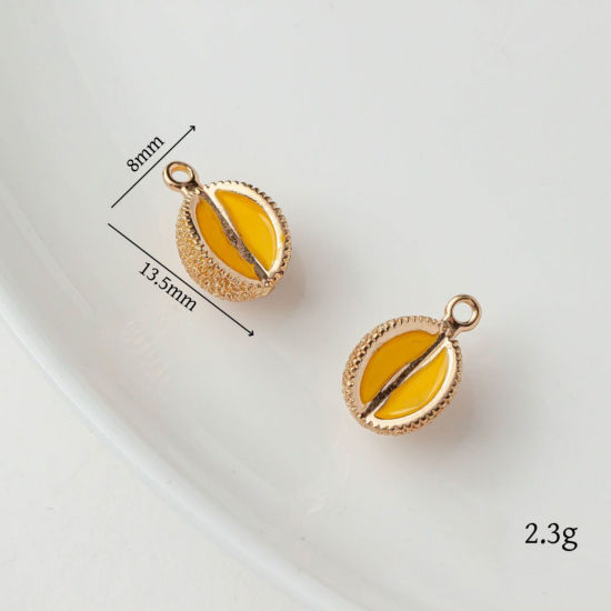 Bild von 2 Stück Messing Charms 18K Vergoldet Gelb Durian Emaille 13.5mm x 8mm