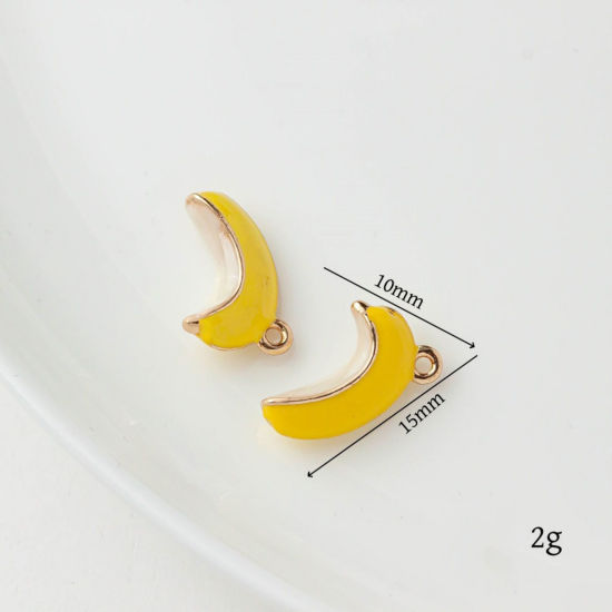 Bild von 2 Stück Messing Charms 18K Vergoldet Weiß & Gelb Banana Emaille 15mm x 10mm