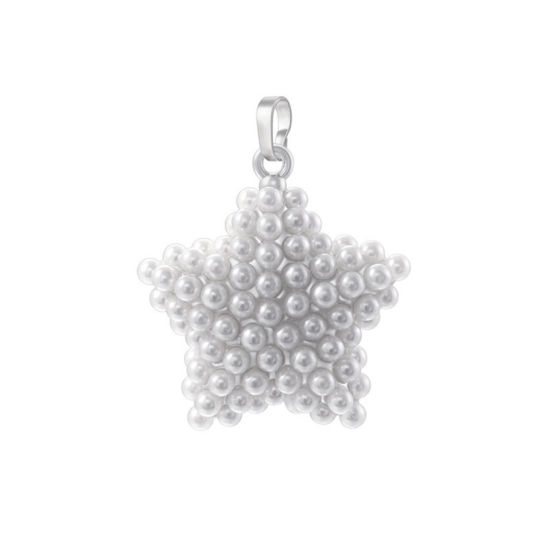 Picture of 1 Piece Brass Galaxy Pendants Platinum Plated Pentagram Star Imitation Pearl 3.3cm x 2.5cm