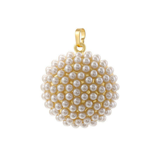 Picture of 1 Piece Brass Pendants 18K Gold Plated Ball Imitation Pearl 3.3cm x 2.5cm