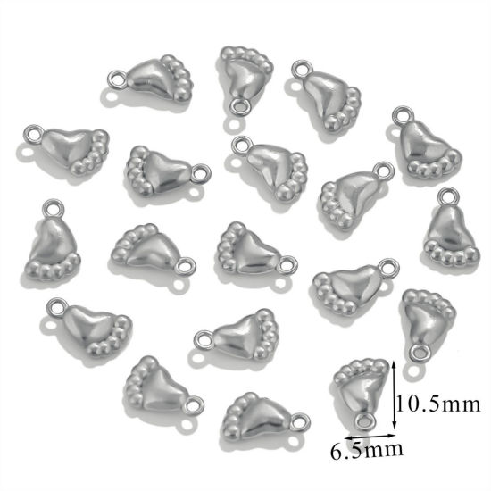 Picture of 5 PCs 304 Stainless Steel Mini Charms Silver Tone Feet 3D 6.5mm x 10.5mm