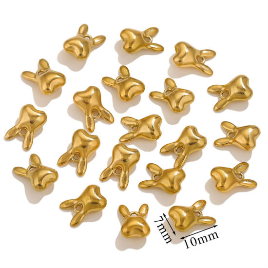 Picture of 5 PCs Eco-friendly PVD Vacuum Plating 304 Stainless Steel Mini Charms Gold Plated Rabbit Animal 3D 7mm x 10mm