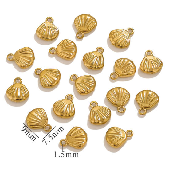 Picture of 5 PCs Eco-friendly PVD Vacuum Plating 304 Stainless Steel Mini Charms Gold Plated Shell 3D 7.5mm x 9mm