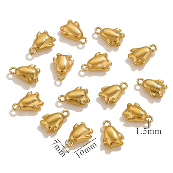 Picture of 5 PCs Eco-friendly PVD Vacuum Plating 304 Stainless Steel Mini Charms Gold Plated Penguin Animal 3D 10mm x 7mm