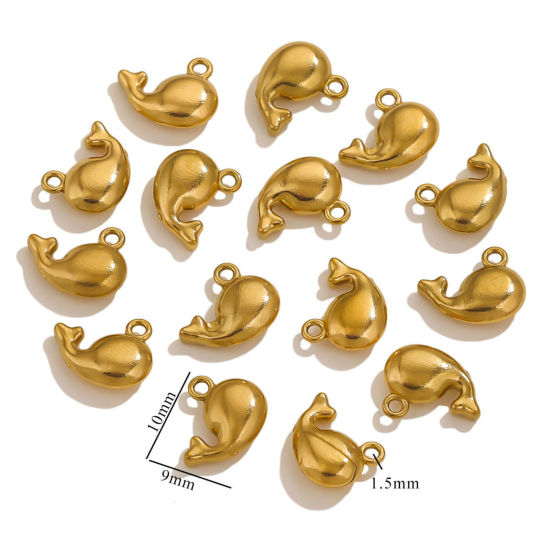 Picture of 5 PCs Eco-friendly PVD Vacuum Plating 304 Stainless Steel Mini Charms Gold Plated Plinth 3D 11mm x 5.5mm