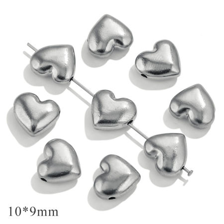 Picture of 10 PCs 304 Stainless Steel Valentine's Day Beads For DIY Jewelry Making Silver Tone Heart 10mm x 9mm, Hole: Approx 1mm