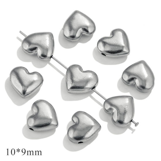 Image de 10 Pcs Perles pour DIY Fabrication de Bijoux La Saint Valentin en 304 Acier Inoxydable Argent Mat Cœur 10mm x 9mm, Trou: env. 1mm