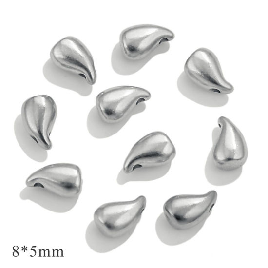 Image de 10 Pcs Perles pour DIY Fabrication de Bijoux La Saint Valentin en 304 Acier Inoxydable Argent Mat Goutte d'Eau 8mm x 5mm, Trou: env. 1mm