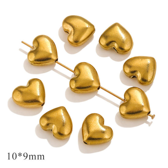 Image de 10 Pcs Perles pour DIY Fabrication de Bijoux La Saint Valentin en 304 Acier Inoxydable Revêtement sous Vide PVD Respectueux de l'Environnement Doré Cœur 10mm x 9mm, Trou: env. 1mm