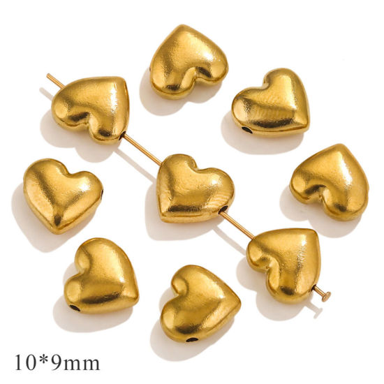 Image de 10 Pcs Perles pour DIY Fabrication de Bijoux La Saint Valentin en 304 Acier Inoxydable Revêtement sous Vide PVD Respectueux de l'Environnement Doré Cœur 10mm x 9mm, Trou: env. 1mm