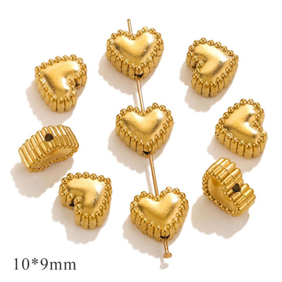 Image de 10 Pcs Perles pour DIY Fabrication de Bijoux La Saint Valentin en 304 Acier Inoxydable Revêtement sous Vide PVD Respectueux de l'Environnement Doré Cœur 10mm x 9mm, Trou: env. 1mm