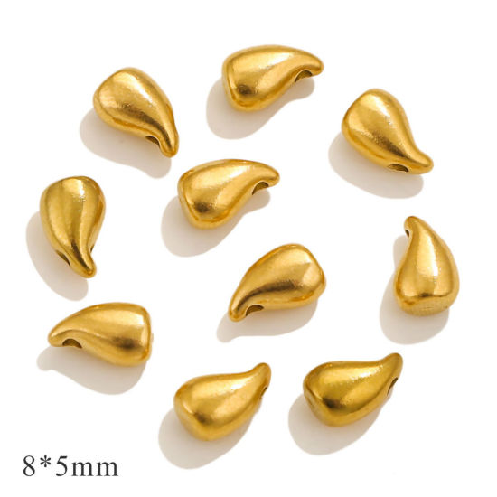 Image de 10 Pcs Perles pour DIY Fabrication de Bijoux La Saint Valentin en 304 Acier Inoxydable Revêtement sous Vide PVD Respectueux de l'Environnement Doré Goutte d'Eau 8mm x 5mm, Trou: env. 1mm