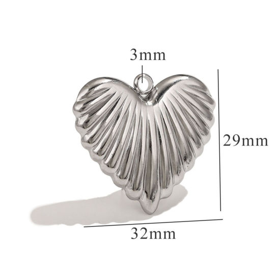 Image de 1 Pièce Pendentifs en 304 Acier Inoxydable Cœur Argent Mat Texture 3D 32mm x 29mm