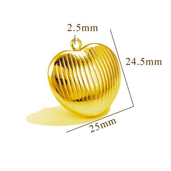 Picture of 1 Piece Eco-friendly PVD Vacuum Plating 304 Stainless Steel Pendants 18K Gold Plated Heart Texture 3D 25mm x 24.5mm