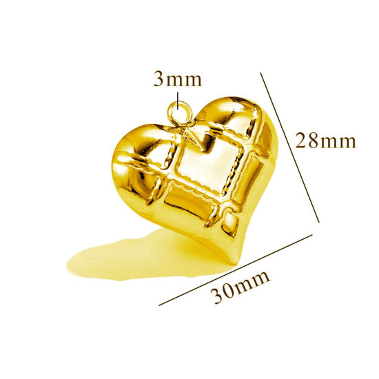 Picture of 1 Piece Eco-friendly PVD Vacuum Plating 304 Stainless Steel Pendants 18K Gold Plated Heart Texture 3D 30mm x 28mm