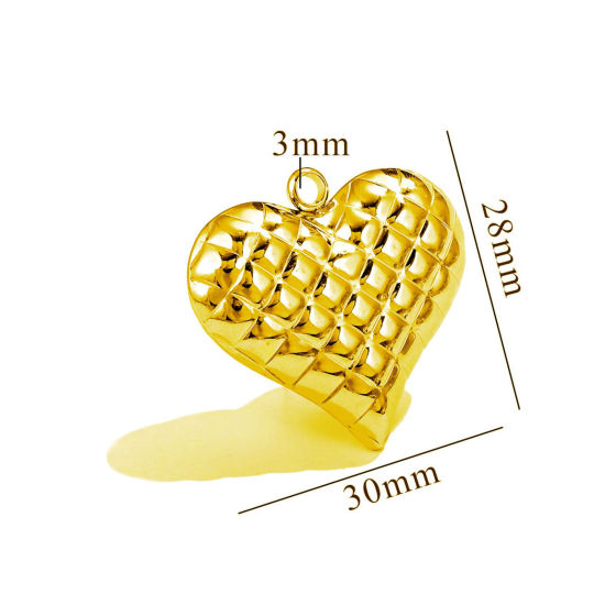 Picture of 1 Piece Eco-friendly PVD Vacuum Plating 304 Stainless Steel Pendants 18K Gold Plated Heart Texture 3D 30mm x 28mm