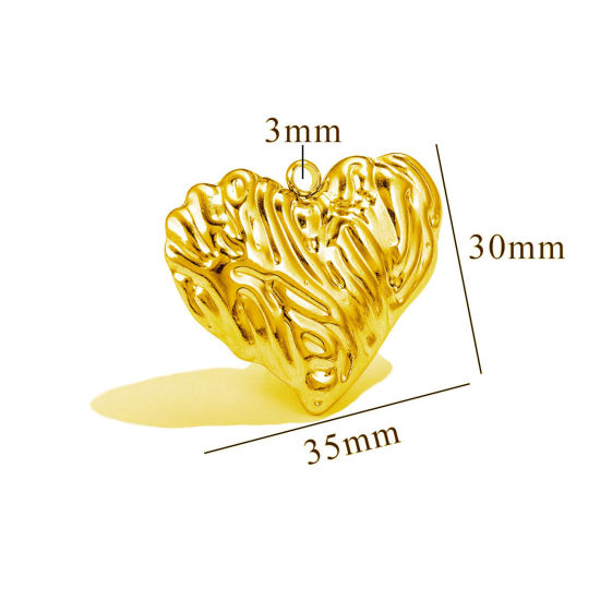 Picture of 1 Piece Eco-friendly PVD Vacuum Plating 304 Stainless Steel Pendants 18K Gold Plated Heart Texture 3D 35mm x 30mm