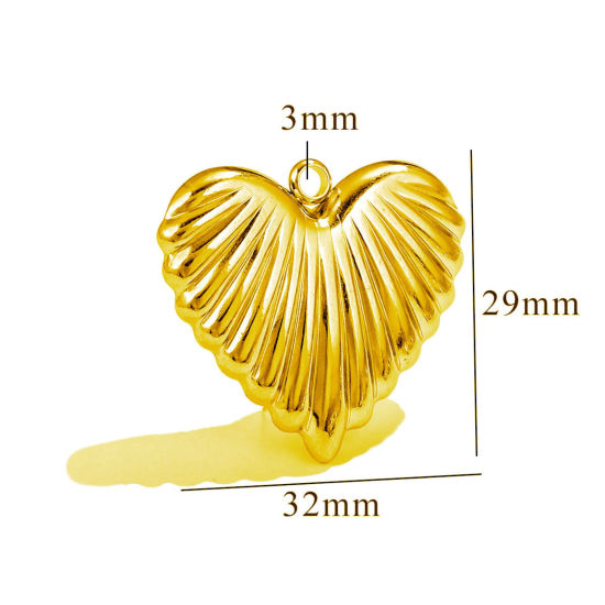 Image de 1 Pièce Pendentifs en 304 Acier Inoxydable Revêtement sous Vide PVD Respectueux de l'Environnement Cœur Plaqué Or 18K Texture 3D 32mm x 29mm